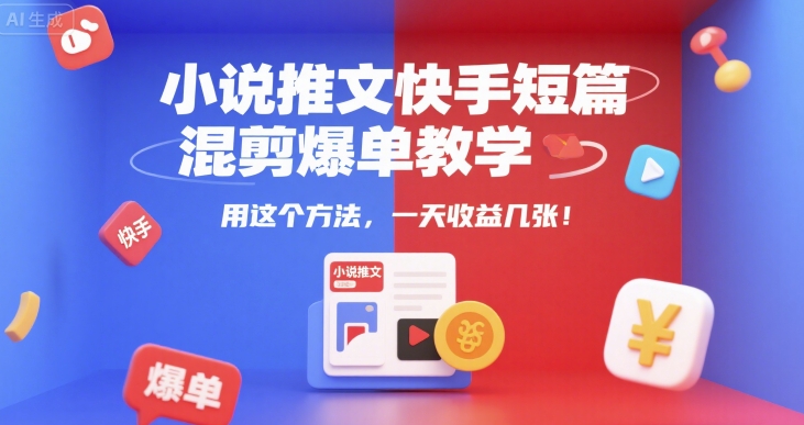 小说推文快手短篇混剪爆单教学，用这个方法，一天收益几张-财阁