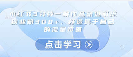 小红书3分钟一条作品精准引流创业粉300+，打造属于自己的流量帝国-财阁