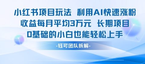 适合小白操作的小红书新项目，利用AI快速涨粉，收益每月平均1W+-财阁