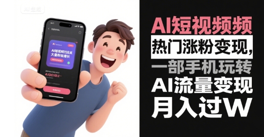 AI短视频热门涨粉变现，一部手机玩转AI流量变现，月入过W-财阁