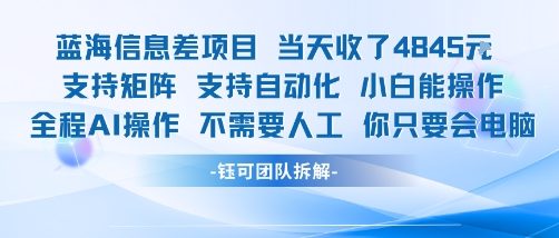 蓝海信息差项目当天收米1k+ 支持矩阵支持自动化小白能操作全程AI操作不需要人工你只要会电脑-财阁