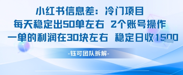 小红书信息差冷门项目一单利润30块每天稳定1.5k左右2个账号操作-财阁