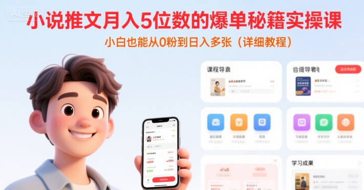 小说推文月入5位数的爆单秘籍实操课，，小白也能从0粉到日入多张(详细教程)-财阁