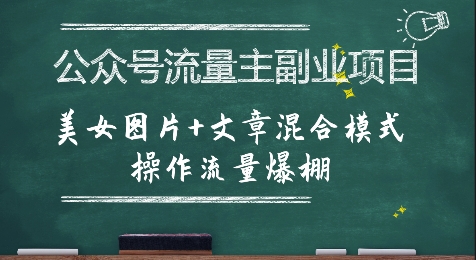 公众号流量主副业项目，美女图片+文章混合模式操作流量爆棚-财阁