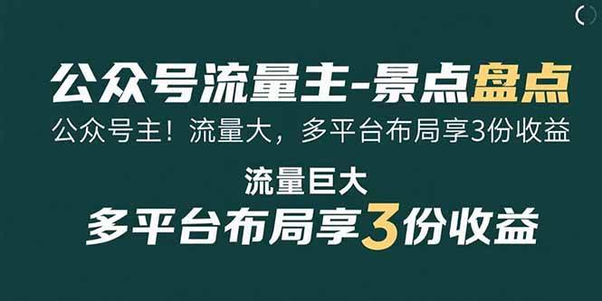 （15553期）公众号流量主-景点盘点 流量巨大 多平台布局享3份收益-财阁
