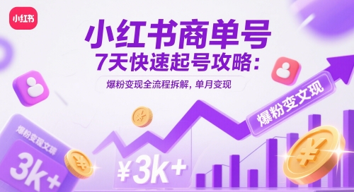 小红书商单号7天快速起号攻略：爆粉变现全流程拆解，单月变现3k+-财阁