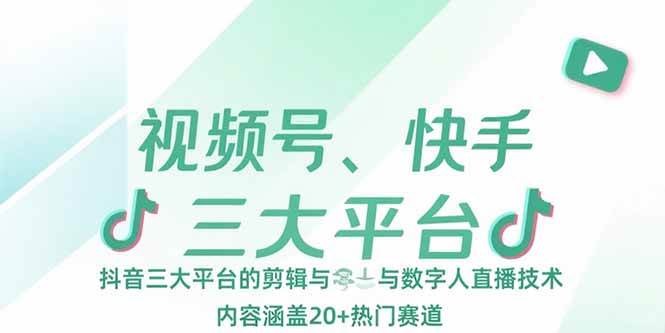 （15449期）视频号、快手、抖音三大平台的剪辑与数字人直播技术，内容涵盖20+热门赛道-财阁