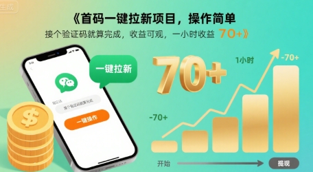首码一键拉新项目，操作简单，接个验证码就算完成，收益可观， 一小时收益70+【揭秘】-财阁
