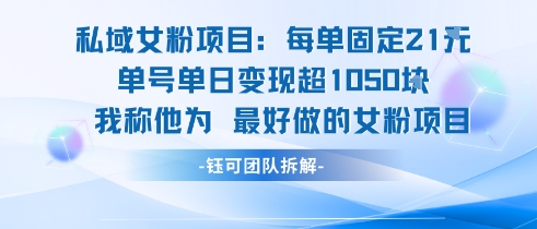 私域女粉项目：每单固定21块，单日变现超1k+，最好做的女粉项目-财阁