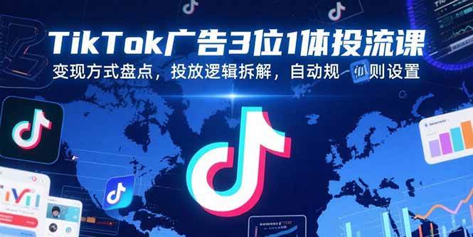（15460期）TikTok广告3位1体投流课，变现方式盘点，投放逻辑拆解，自动规则设置-财阁