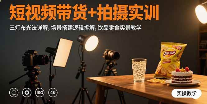 （15540期）短视频带货+拍摄实训：三灯布光法详解,场景搭建逻辑拆解,饮品零食实景教学-财阁