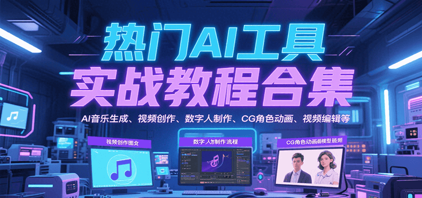 热门AI工具实战教程合集，AI音乐生成、视频创作、数字人制作、CG角色动画、视频编辑等-财阁