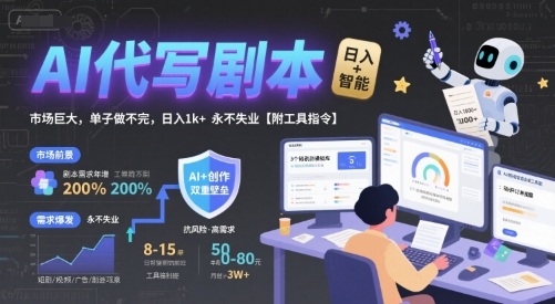 AI代写剧本，市场巨大，单子做不完，日入1k+ 永不失业【附工具指令】-财阁