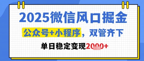 2025微信风口掘金，公众号+小程序双管齐下，单日稳定变现1k+【揭秘】-财阁