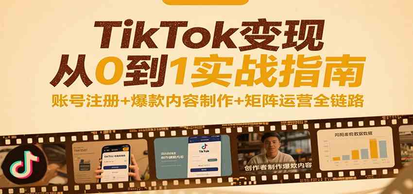 TikTok变现从0到1实战指南：账号注册+爆款内容制作+矩阵运营全链路-财阁