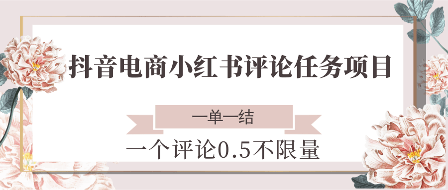 抖音电商小红书评论任务项目，一个评论0.5，一单一结 不限量-财阁