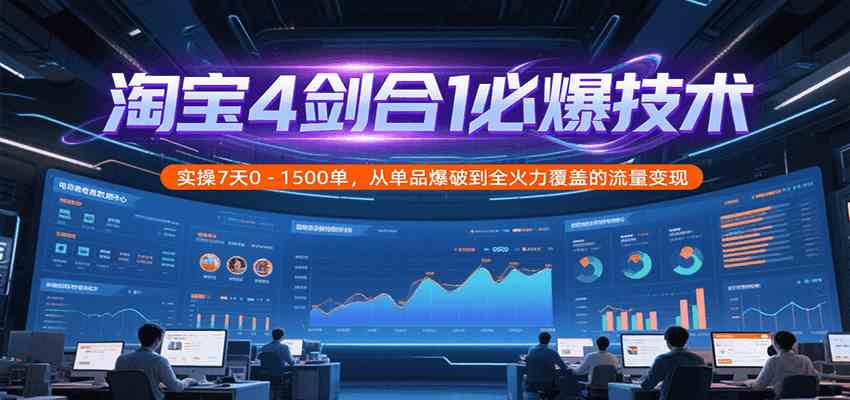 淘宝4剑合1必爆技术，实操7天0-1500单，从单品爆破到全火力覆盖的流量变现-财阁