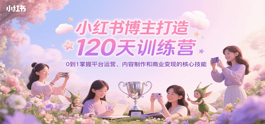 小红书博主打造120天训练营，0到1掌握平台运营、内容制作和商业变现-财阁
