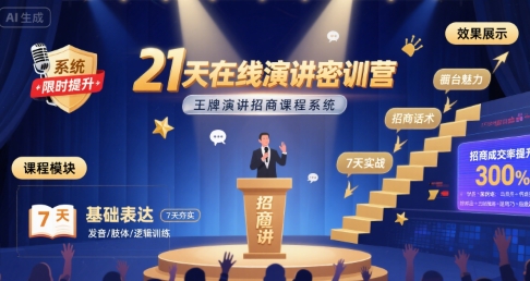 21天在线演讲密训营，王牌演讲招商课程系统-财阁