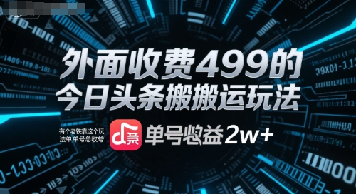 外面收费499的今日头条搬运玩法，有个老铁靠这个玩法单号总收益2w+-财阁
