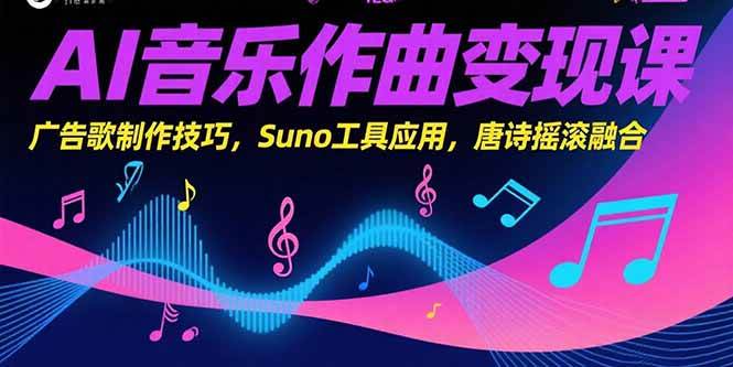 （15370期）AI音乐作曲变现课，广告歌制作技巧，Suno工具应用，唐诗摇滚融合-财阁