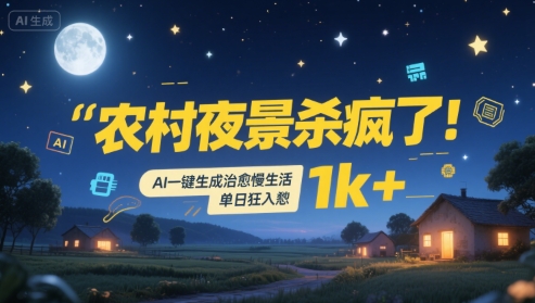 农村夜景杀疯了！AI一键生成治愈系慢生活，单日狂入1k+-财阁