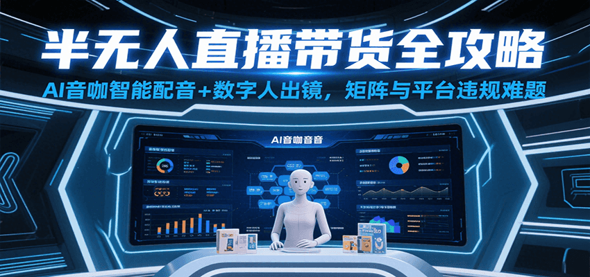半无人直播带货全攻略：AI音咖智能配音+数字人出镜，解决账号矩阵与平台违规难题-财阁