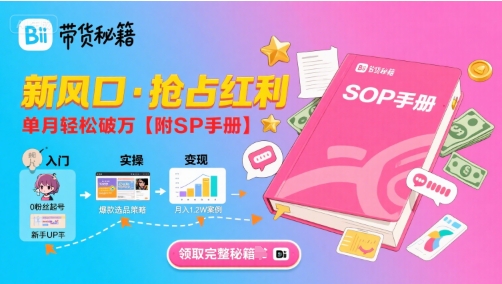B站哔哩哔哩带货秘籍，新风口，抢占红利，单月轻松破万【附SOP手册】-财阁
