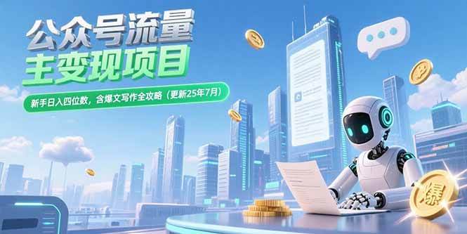 （15412期）公众号流量主变现项目，新手日入四位数，含爆文写作全攻略(更新25年7月)-财阁