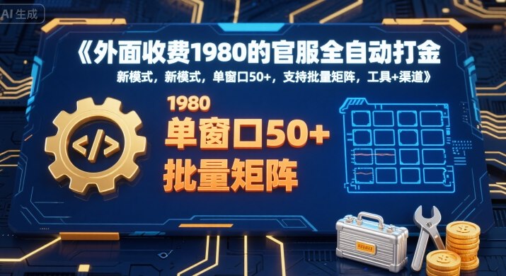 外面收费1980的官服全自动打金，新模式，单窗口50+，支持批量矩阵，工具+渠道【揭秘】-财阁