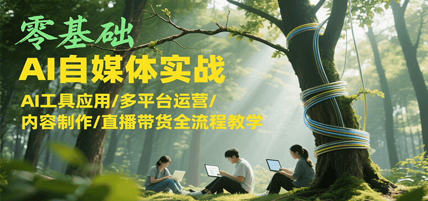 零基础AI自媒体实战，AI工具应用/多平台运营/内容制作/直播带货全流程教学-财阁