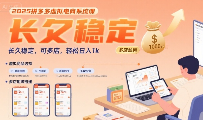 2025拼多多虚拟电商系统课，长久稳定，可多店，轻松日入1k-财阁