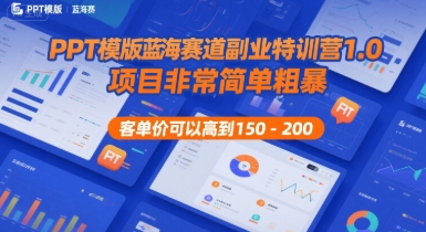 PPT模版蓝海赛道副业特训营1.0，项目非常简单粗暴，客单价可以高到150-200-财阁