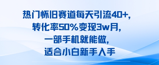 热门怀旧赛道每天引流40+，转化率50%月变现3w，一部手机就能做，适合小白新手入手-财阁
