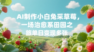 AI制作小白兔采草莓，一场治愈系田园之旅单日变现多张-财阁