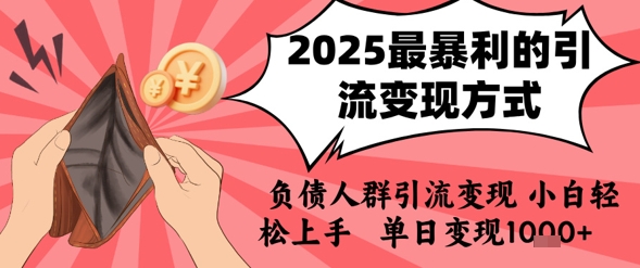 2025年最暴利的引流变现方式，负债人群引流变现，小白轻松上手，日入1k-财阁