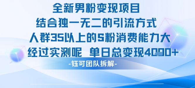 全新男粉变现项目引流人群35以上的男粉消费能力大 经过实测单日变现1k+-财阁