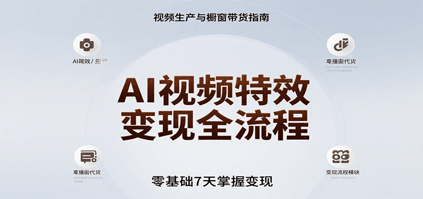 AI视频特效变现全流程，零基础7天掌握视频生产到橱窗带货变现-财阁