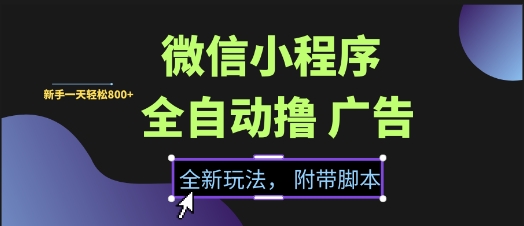 微信小程序全自动撸广告项目，彻底解决没流量的问题，新手一天8张+【揭秘】-财阁