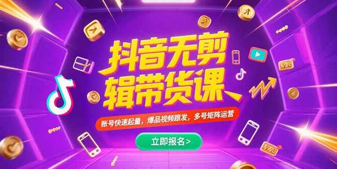 （15365期）抖音不剪辑带货课，账号快速起量，爆品视频跟发，多号矩阵运营-财阁