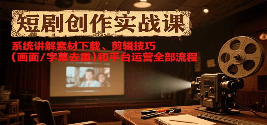 短剧创作实战课，系统讲解素材下载、剪辑技巧（画面/字幕去重）和平台运营全部流程-财阁