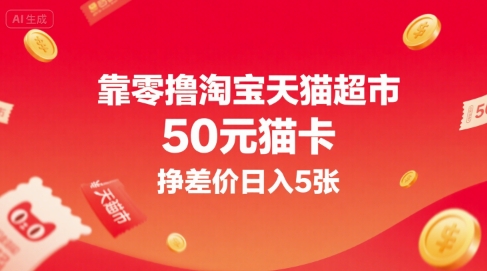 靠零撸淘宝天猫超市50元猫卡，挣差价日入5张-财阁