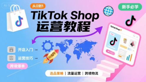 TikTok Shop从0到1运营教程，TikTok跨境电商新手必学课程-财阁