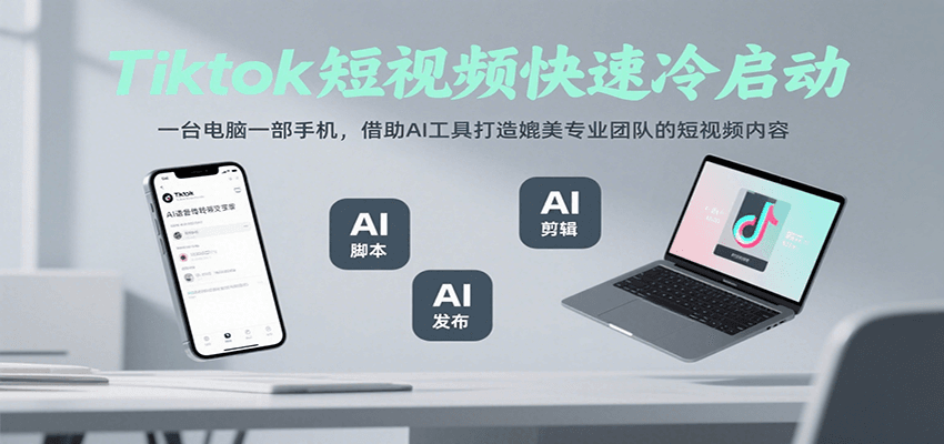 Tiktok短视频快速冷启动，一台电脑一部手机，借助AI工具打造媲美专业团队的短视频内容-财阁